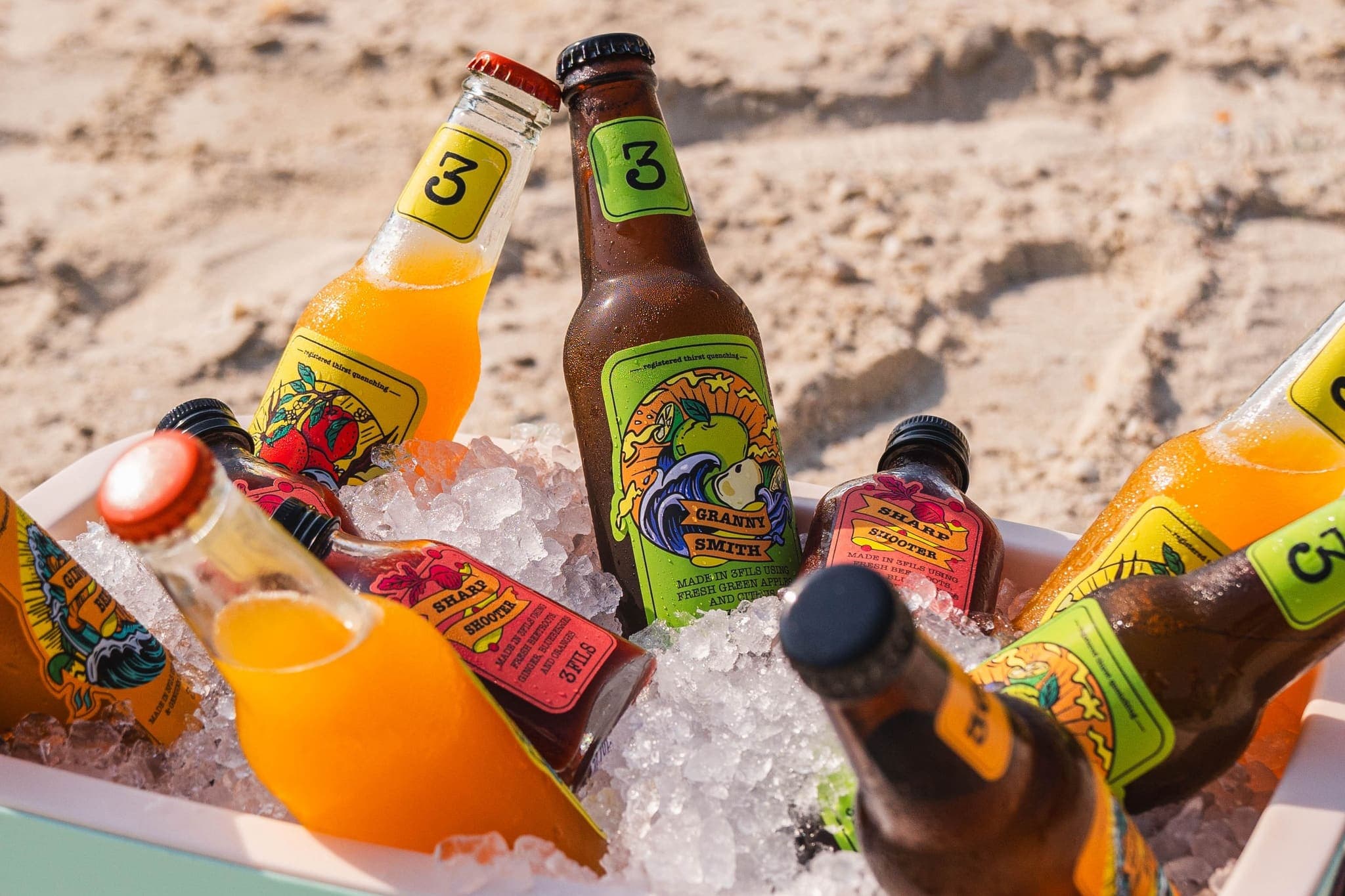 Craft sodas on ice at the beach